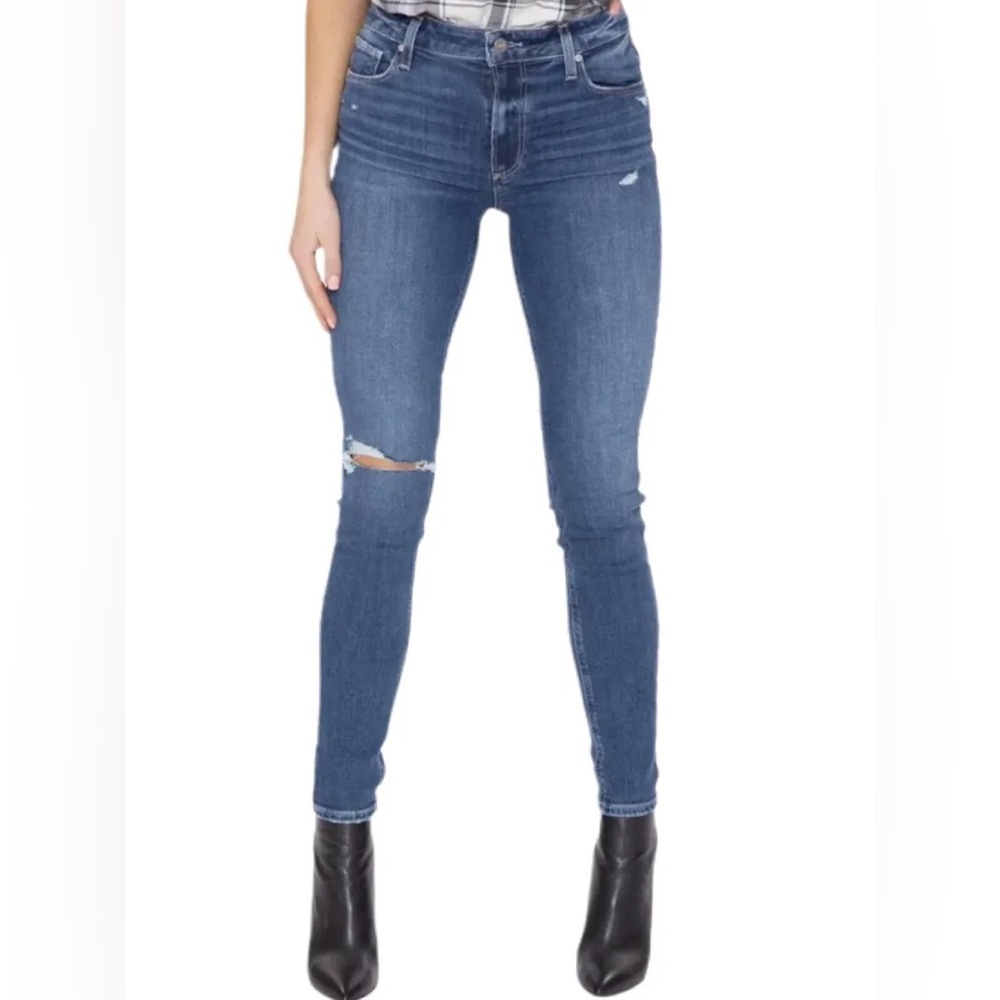 Paige Bridgette straight leg jeans with blown out knee
